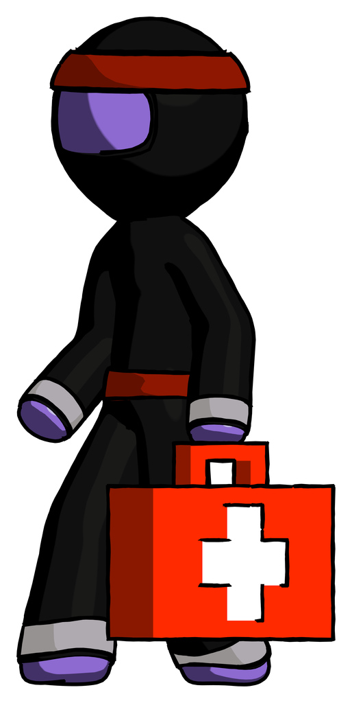 Purple Ninja Warrior Man Walking With Medical Aid Briefcase To Left