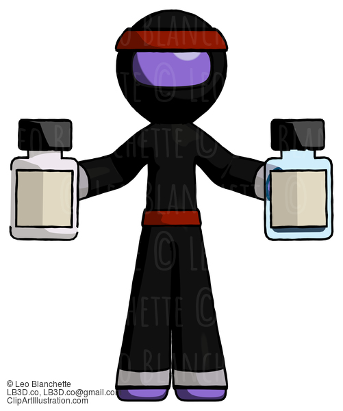 Purple Ninja Warrior Man Holding Two Medicine Bottles #6312