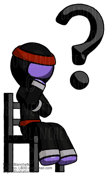 Purple Ninja Warrior Man Question Mark Concept, Sitting On Chair Thinking #6318