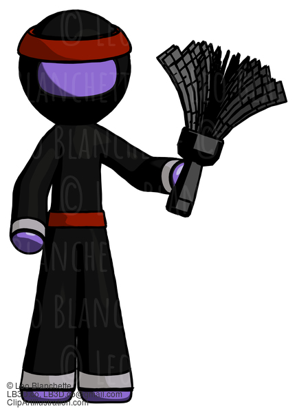 Purple Ninja Warrior Man Holding Feather Duster Facing Forward #6325