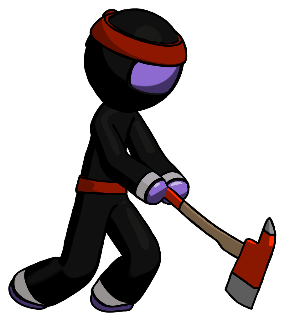 Purple Ninja Warrior Man striking with a red firefighter's ax
