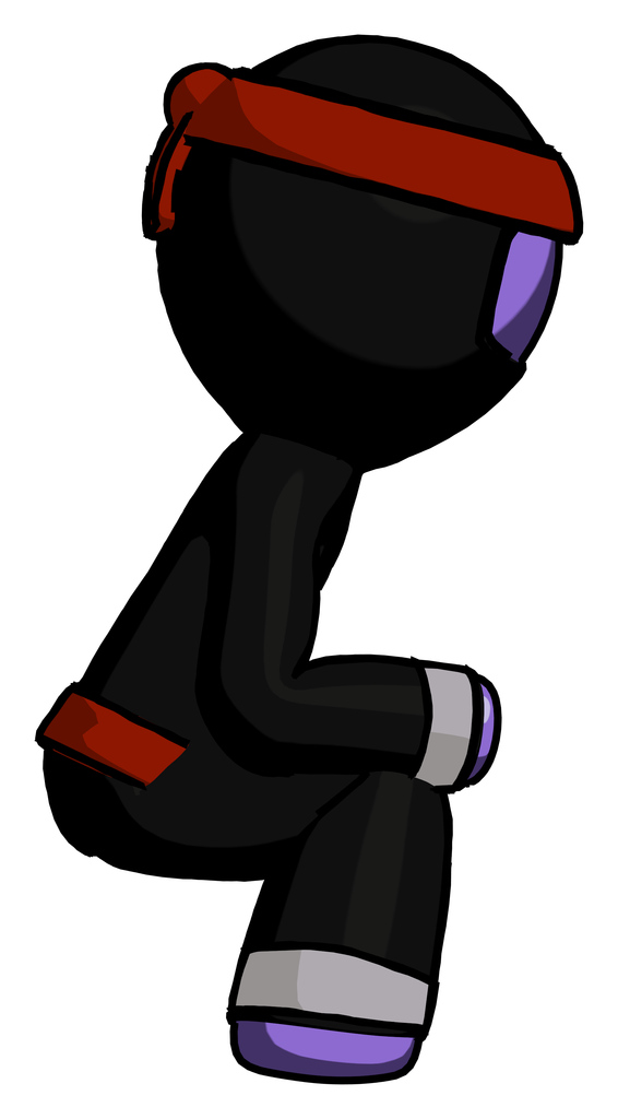 Purple Ninja Warrior Man squatting facing right