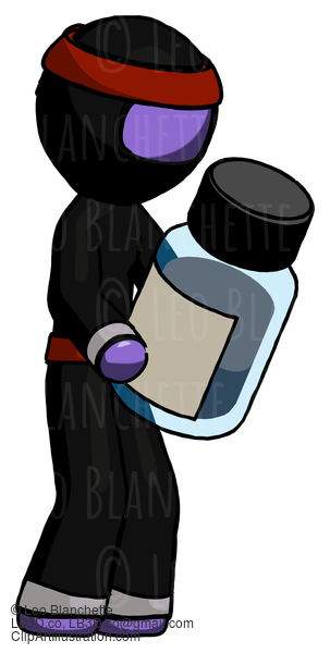 Purple Ninja Warrior Man Holding Glass Medicine Bottle #6336