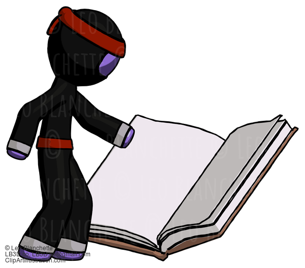 Purple Ninja Warrior Man Reading Big Book While Standing Beside It #6337