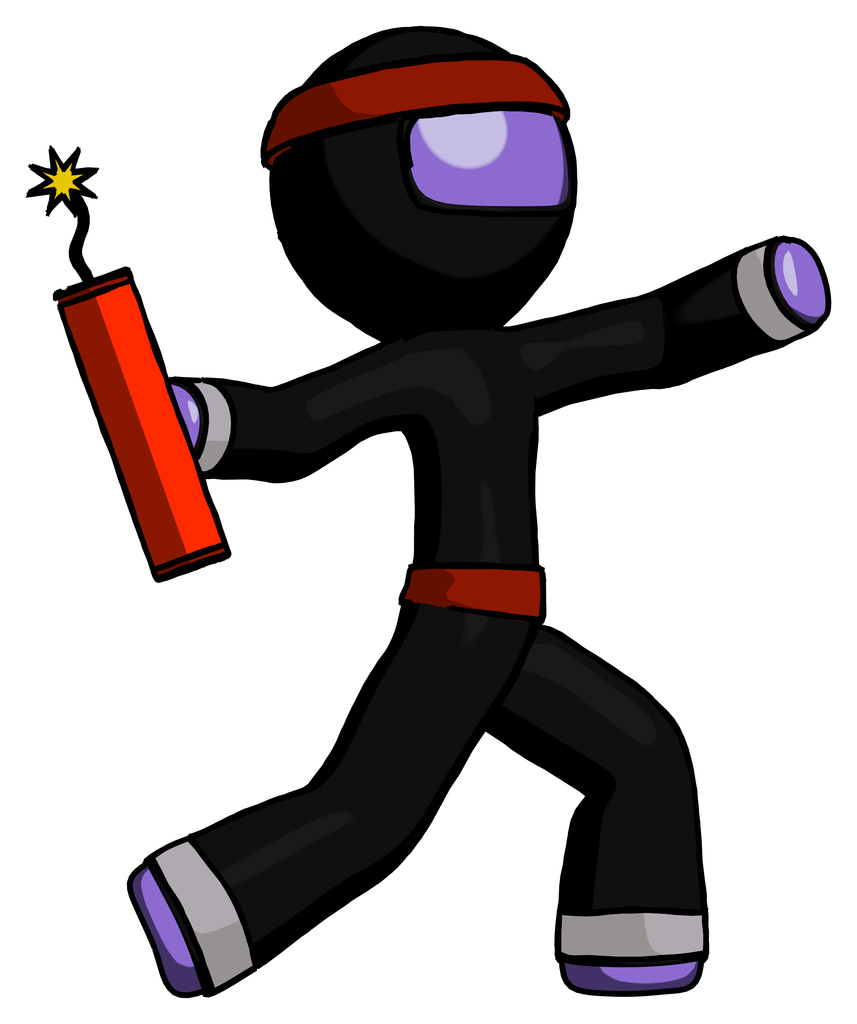 Purple Ninja Warrior Man throwing dynamite