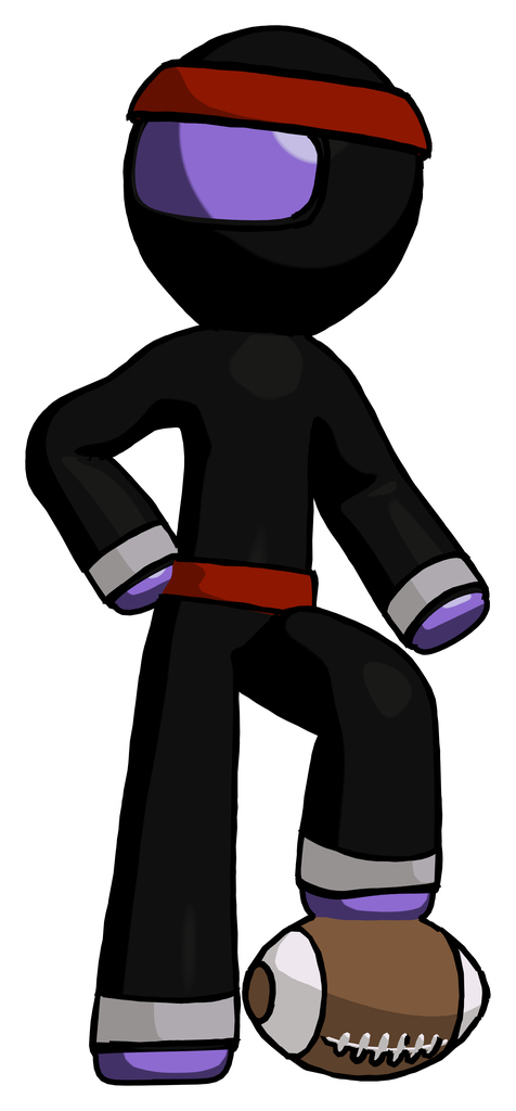 Purple Ninja Warrior Man standing with foot on football
