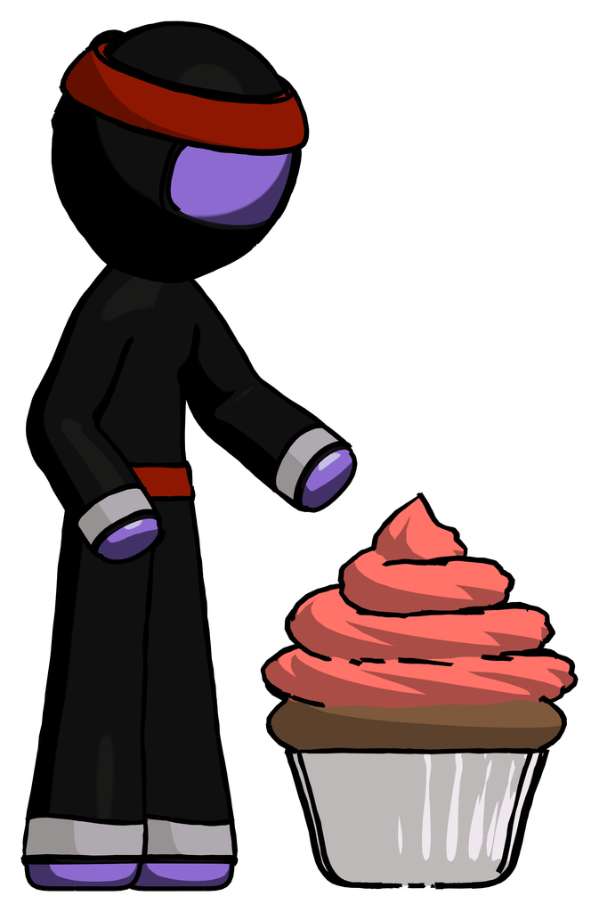 Purple Ninja Warrior Man with giant cupcake dessert
