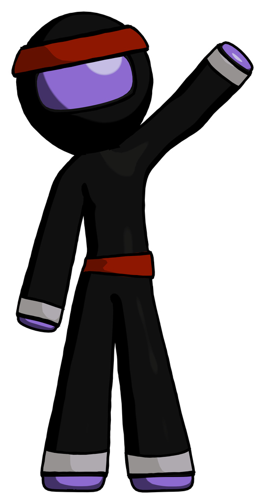 Purple Ninja Warrior Man Waving Emphatically with Left Arm