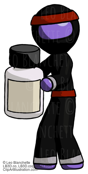 Purple Ninja Warrior Man Holding White Medicine Bottle #6354