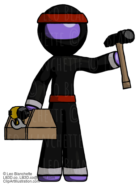 Purple Ninja Warrior Man Holding Tools And Toolchest Ready To Work #6359