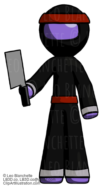 Purple Ninja Warrior Man Holding Meat Cleaver #6367