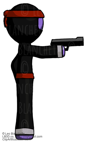 Purple Ninja Warrior Man Firing A Handgun #6369