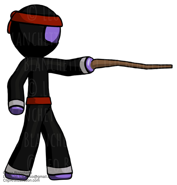 Purple Ninja Warrior Man Pointing With Hiking Stick #6370