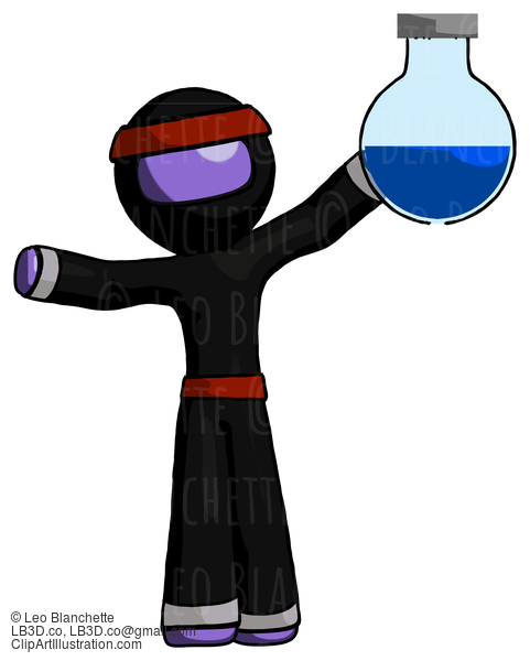 Purple Ninja Warrior Man Holding Large Round Flask Or Beaker #6371