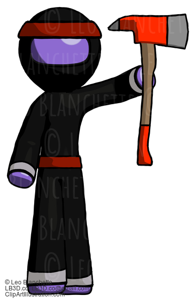 Purple Ninja Warrior Man Holding Up Red Firefighter’S Ax #6374