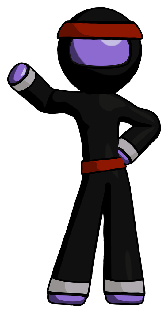 Purple Ninja Warrior Man Waving Right Arm with Hand on Hip
