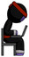 Purple Ninja Warrior Man using laptop computer while sitting in chair view from side