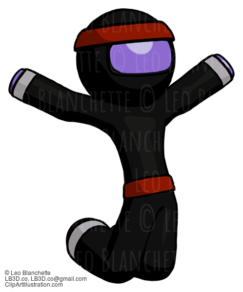 Purple Ninja Warrior Man Jumping Or Kneeling With Gladness #6386