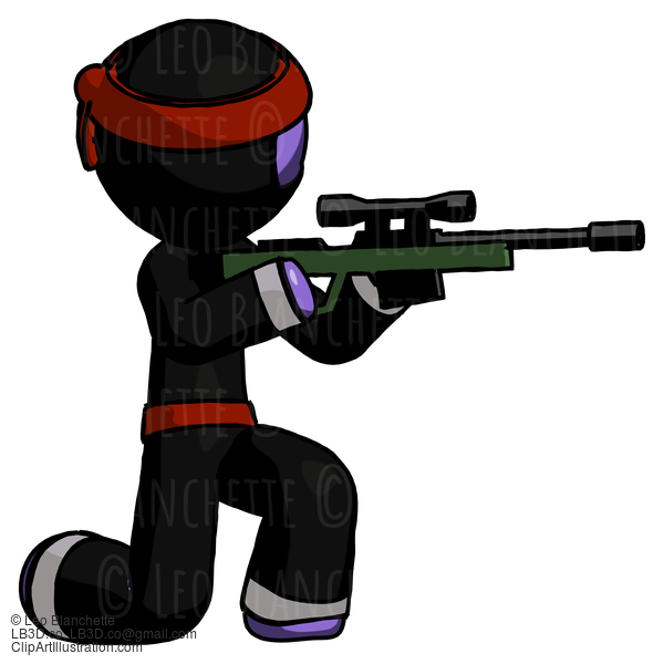 Purple Ninja Warrior Man Kneeling Shooting Sniper Rifle #6387