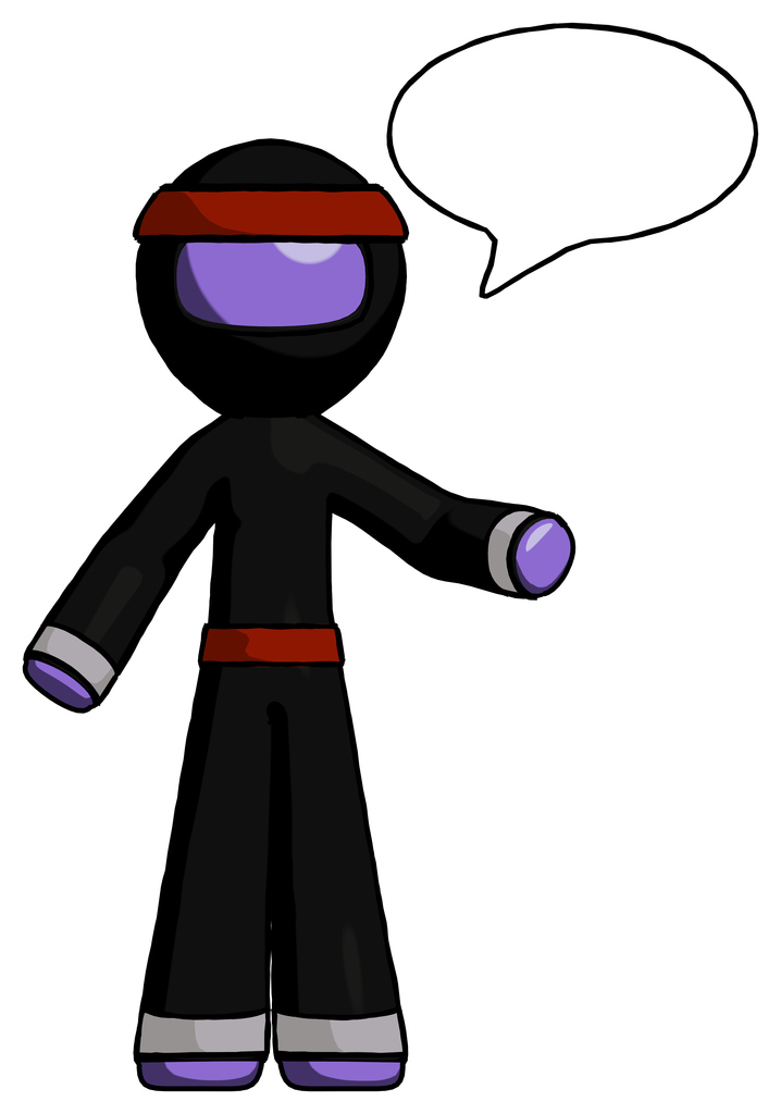 Purple Ninja Warrior Man with word bubble talking chat icon