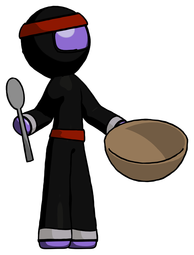 Purple Ninja Warrior Man with empty bowl and spoon ready to make something