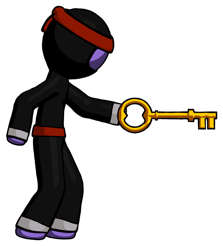Purple Ninja Warrior Man with big key of gold opening something