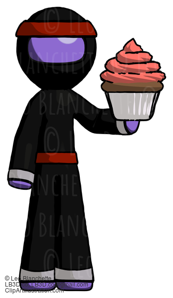 Purple Ninja Warrior Man Presenting Pink Cupcake To Viewer #6408