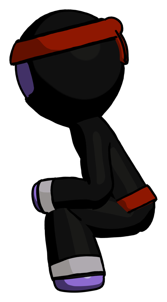 Purple Ninja Warrior Man squatting facing left