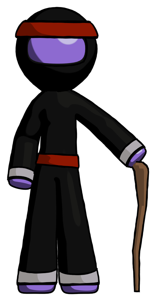 Purple Ninja Warrior Man standing with hiking stick