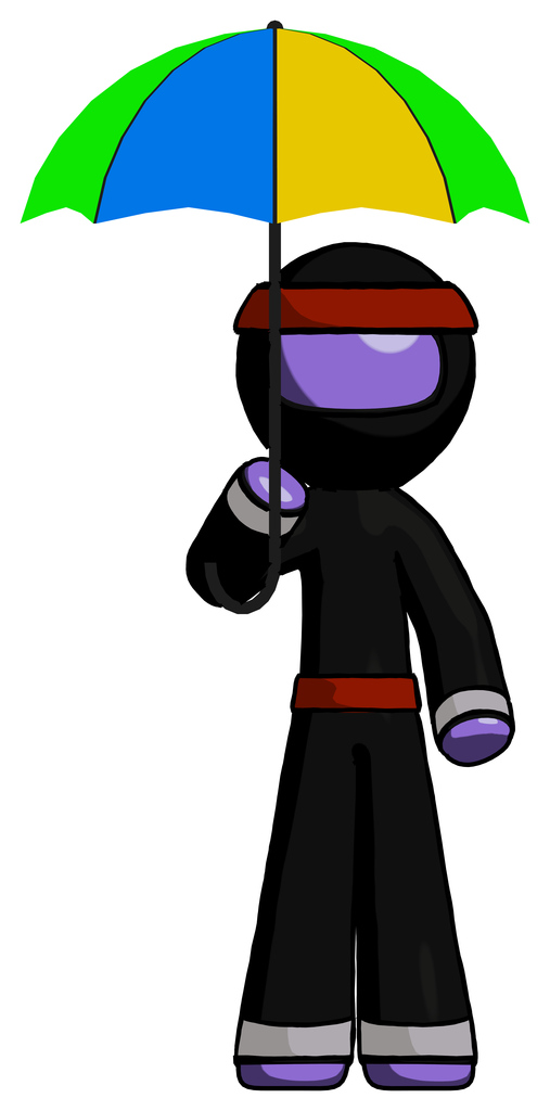 Purple Ninja Warrior Man Holding Umbrella Rainbow Colored