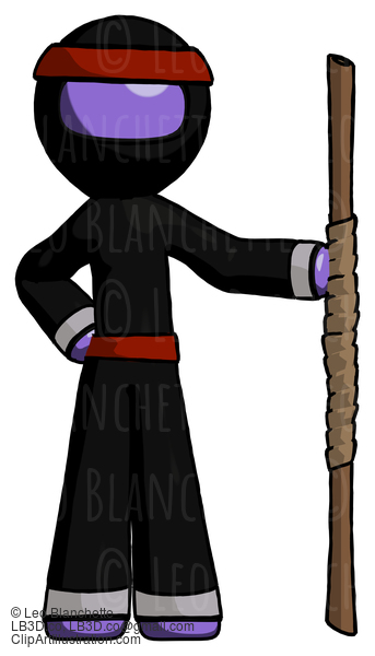 Purple Ninja Warrior Man Holding Staff Or Bo Staff #6414