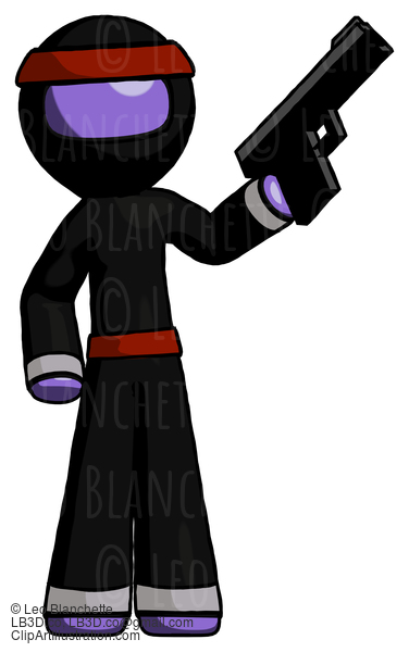 Purple Ninja Warrior Man Holding Handgun #6430