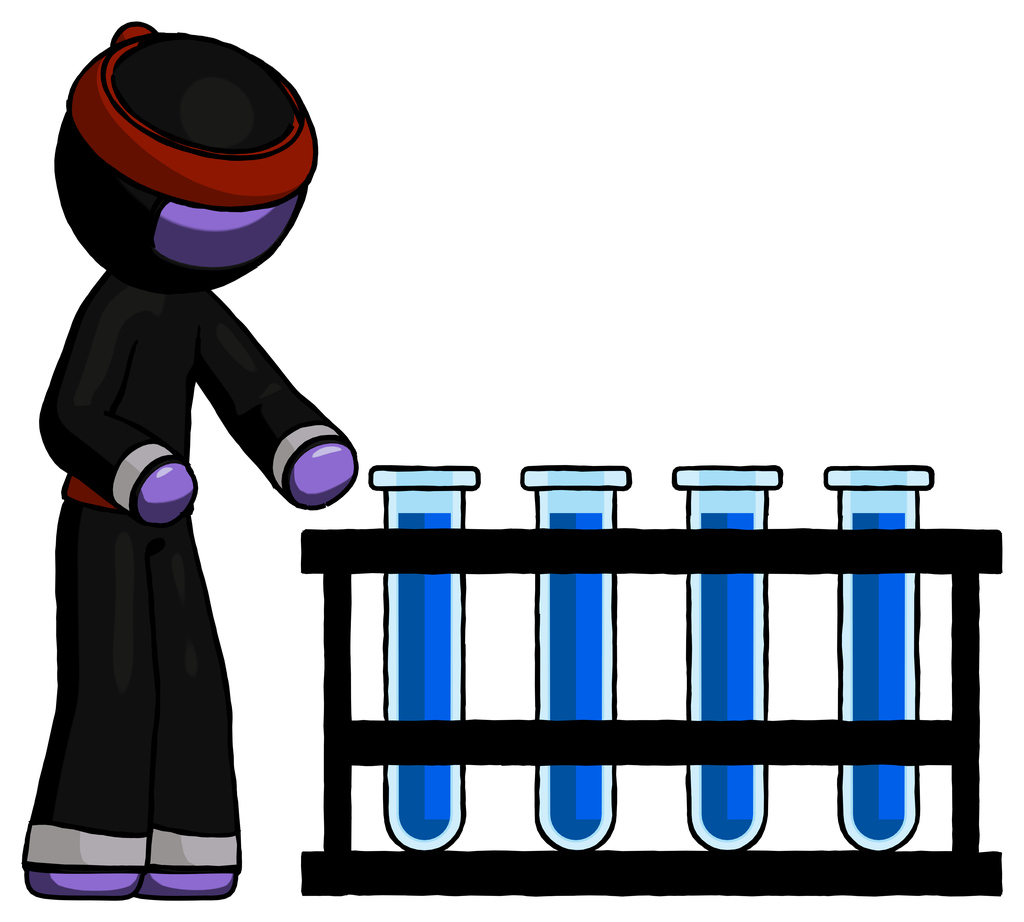 Purple Ninja Warrior Man Using Test Tubes Or Vials On Rack