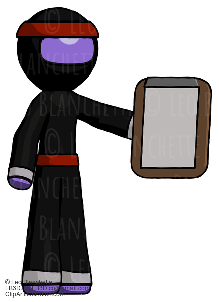 Purple Ninja Warrior Man Showing Clipboard To Viewer #6435