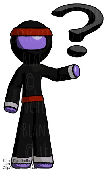 Purple Ninja Warrior Man Holding Question Mark To Right #6439