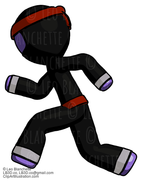 Purple Ninja Warrior Man Running Fast Left #6440