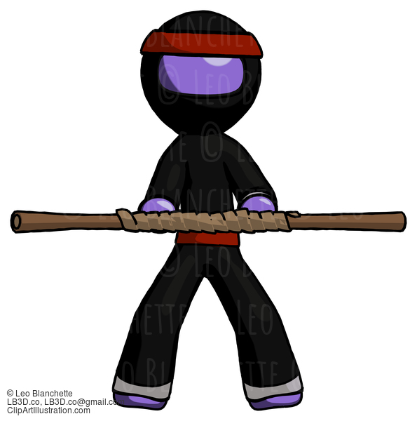 Purple Ninja Warrior Man Bo Staff Kung Fu Defense Pose #6442