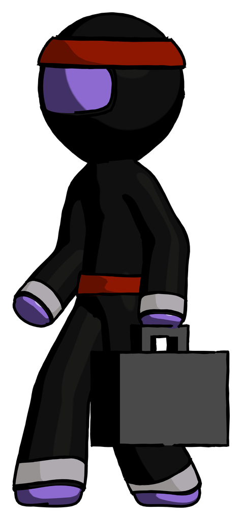 Purple Ninja Warrior Man Walking With Briefcase To The Left