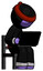 Purple Ninja Warrior Man using laptop computer while sitting in chair angled right