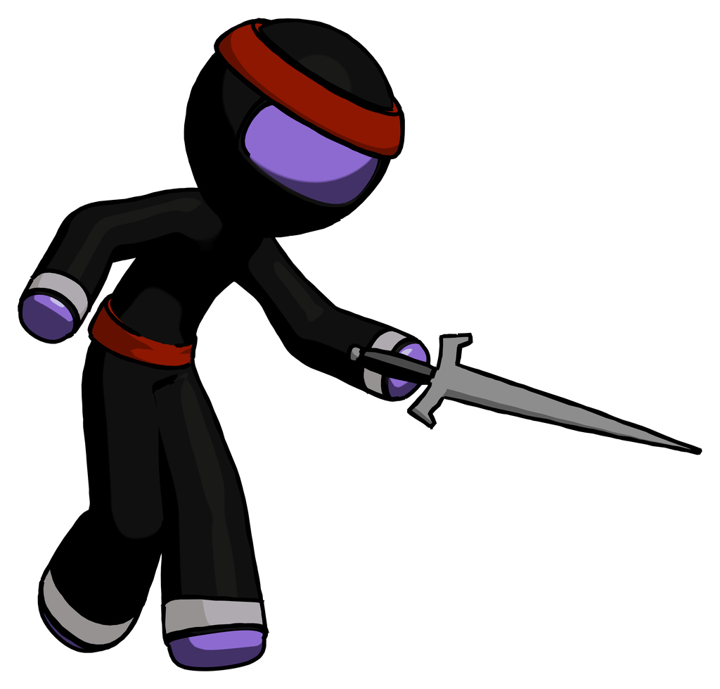 Purple Ninja Warrior Man sword pose stabbing or jabbing