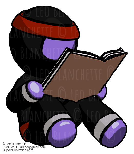 Purple Ninja Warrior Man Reading Book While Sitting Down #6461