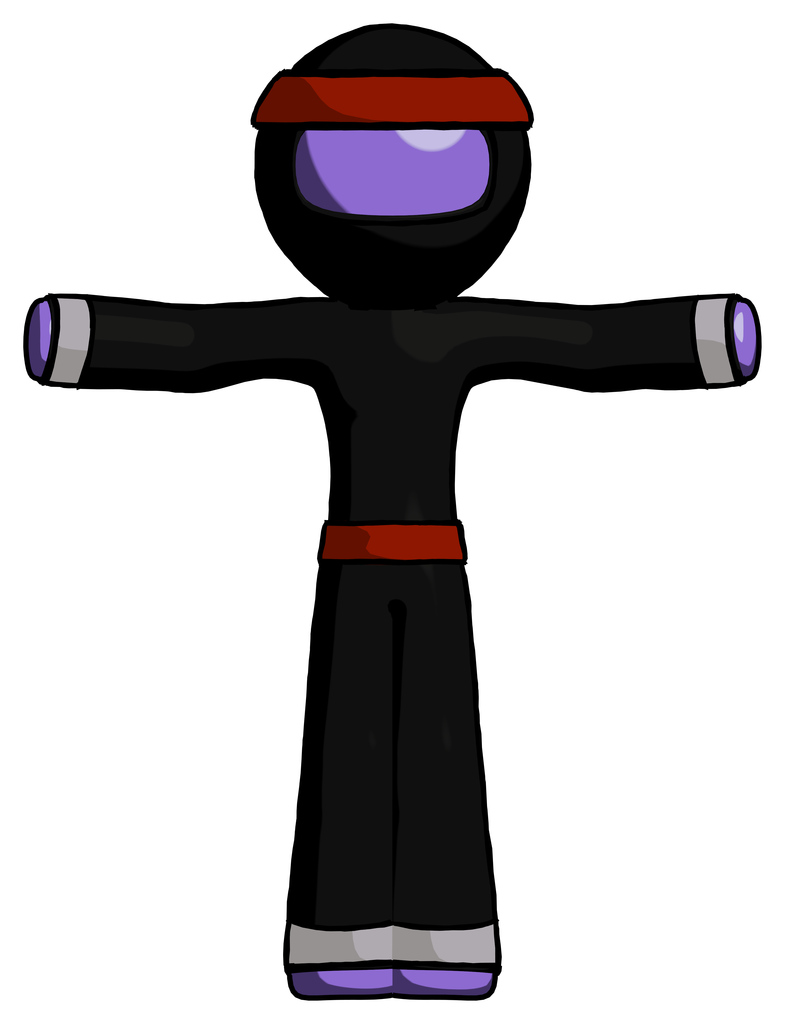 Purple Ninja Warrior Man T-Pose Arms Up Standing