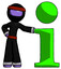 Purple Ninja Warrior Man with info symbol leaning up against it