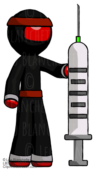 Red Ninja Warrior Man Holding Large Syringe #5554