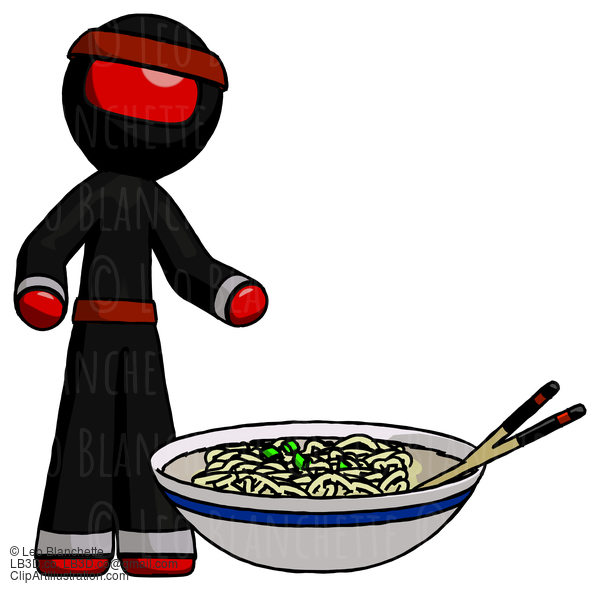 Red Ninja Warrior Man And Noodle Bowl, Giant Soup Restaraunt Concept #5555