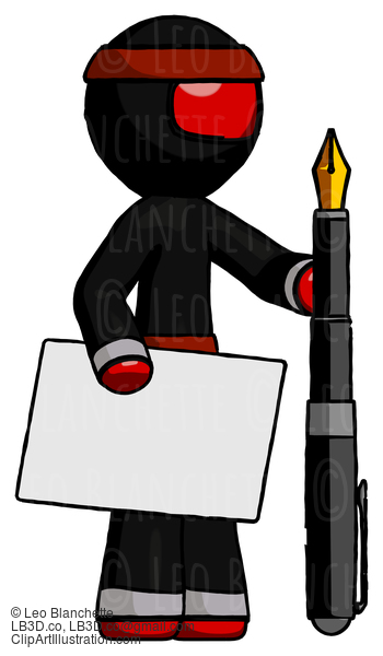 Red Ninja Warrior Man Holding Large Envelope And Calligraphy Pen #5559