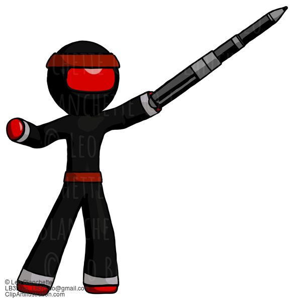 Red Ninja Warrior Man Demonstrating That Indeed The Pen Is Mightier #5579