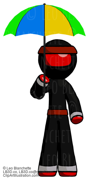 Red Ninja Warrior Man Holding Umbrella Rainbow Colored #5581