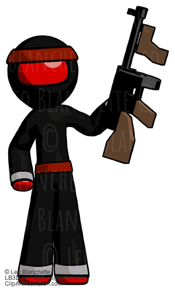 Red Ninja Warrior Man Holding Tommygun #5591