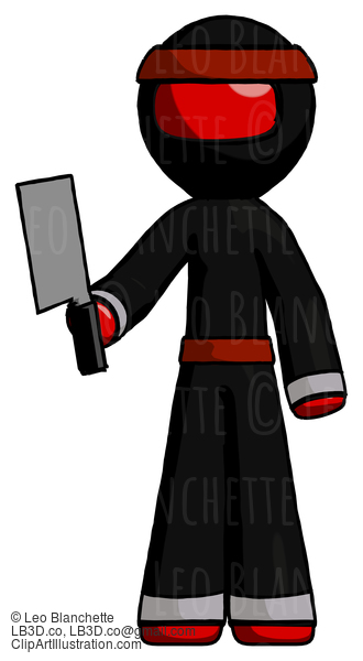 Red Ninja Warrior Man Holding Meat Cleaver #5592